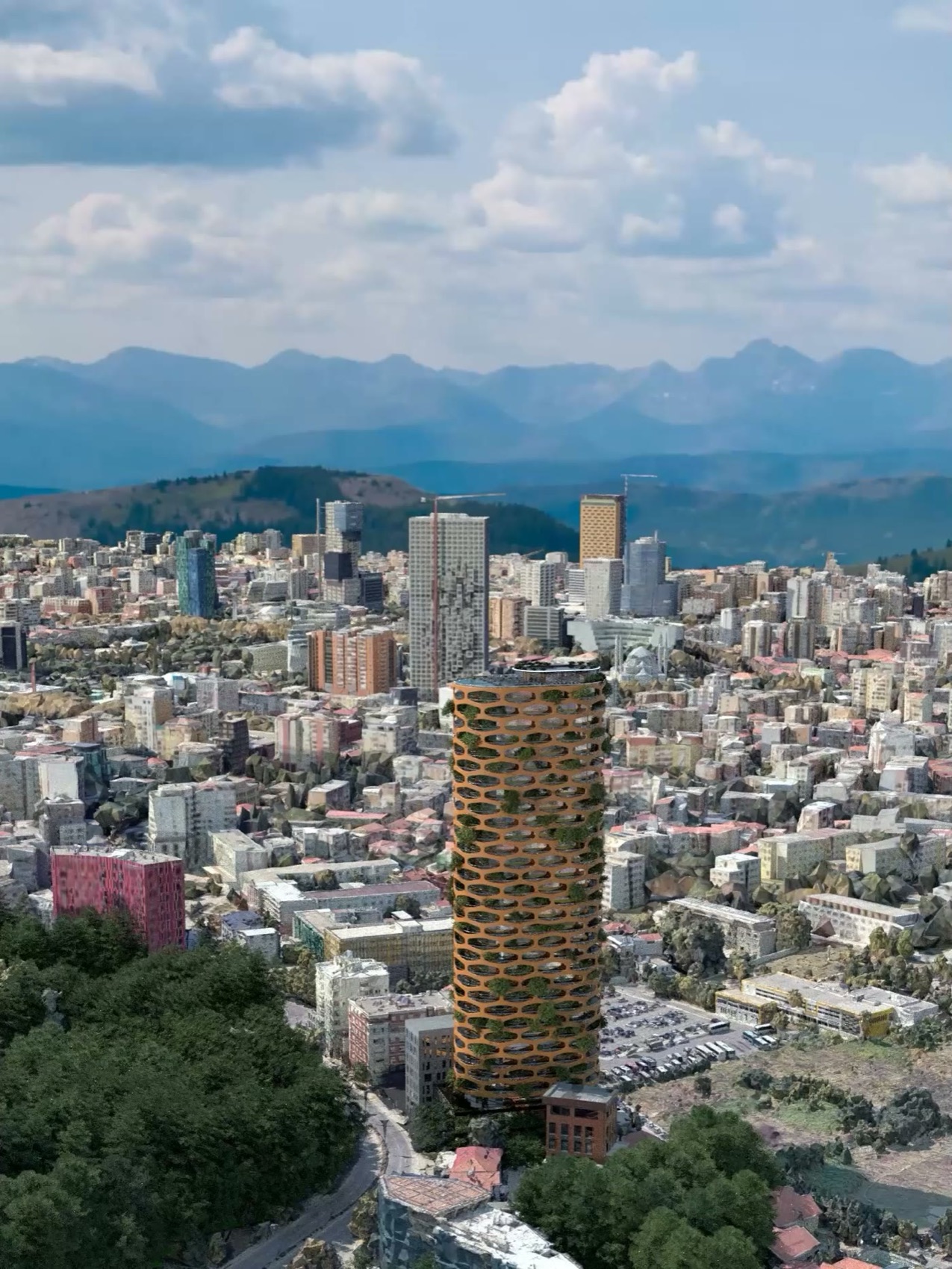 TET Tower rising above Tirana