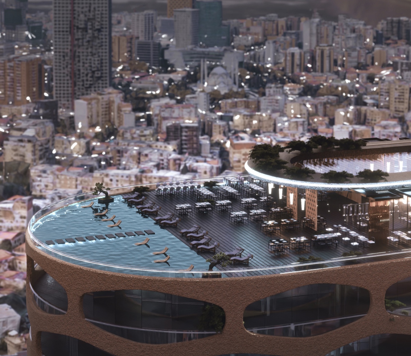 Detail of the rooftop infinity pool